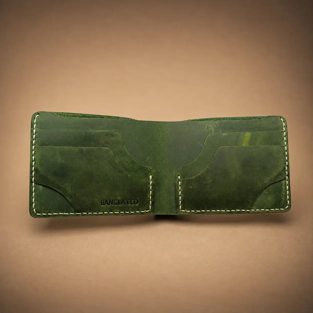 POKO olive green handmade full grain Crazy Horse leather wallet
