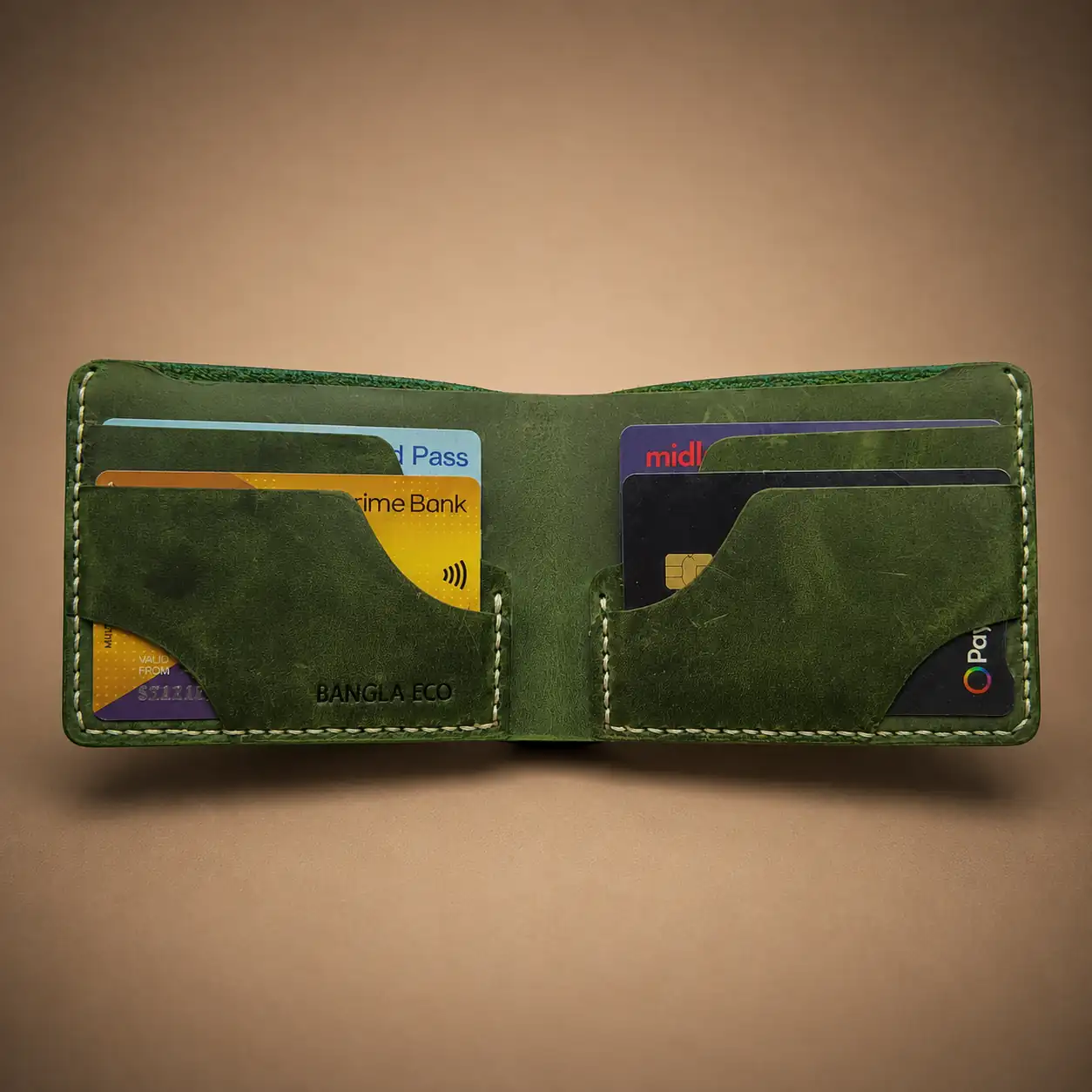 POKO olive green handmade full grain Crazy Horse leather wallet