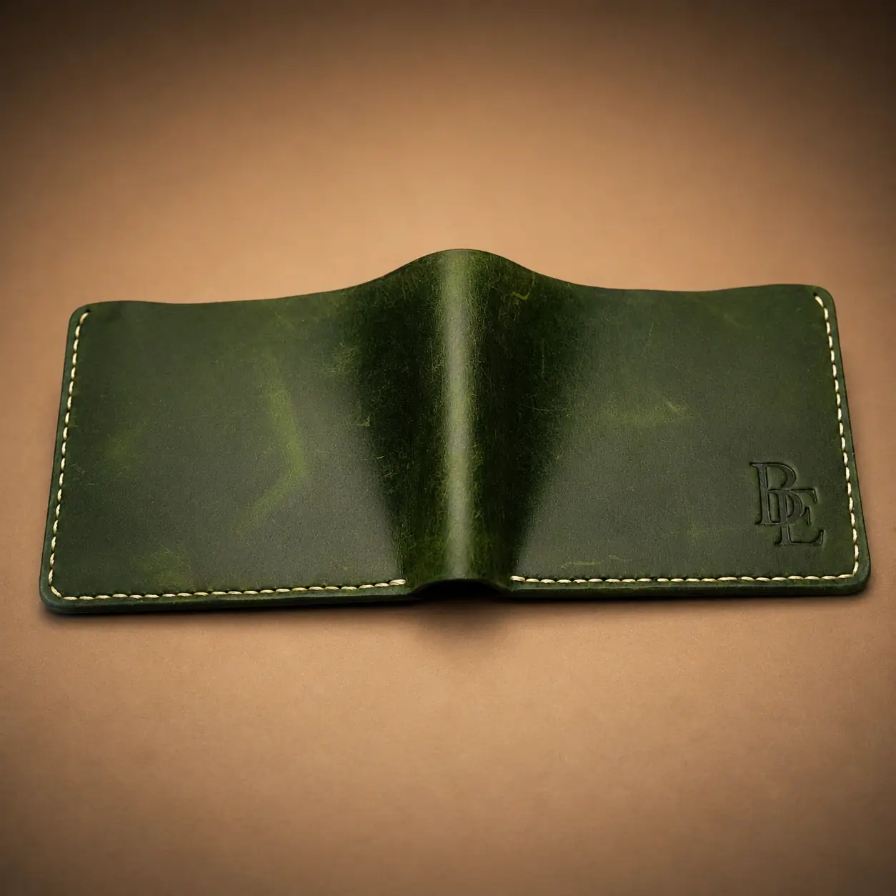 POKO olive green handmade full grain Crazy Horse leather wallet