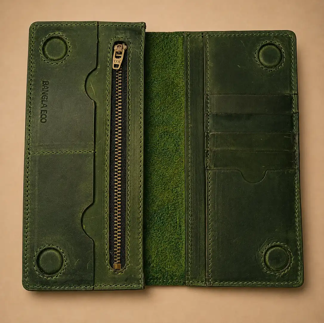 LOKO full grain Crazy Horse leather long wallet with phone and card compartments