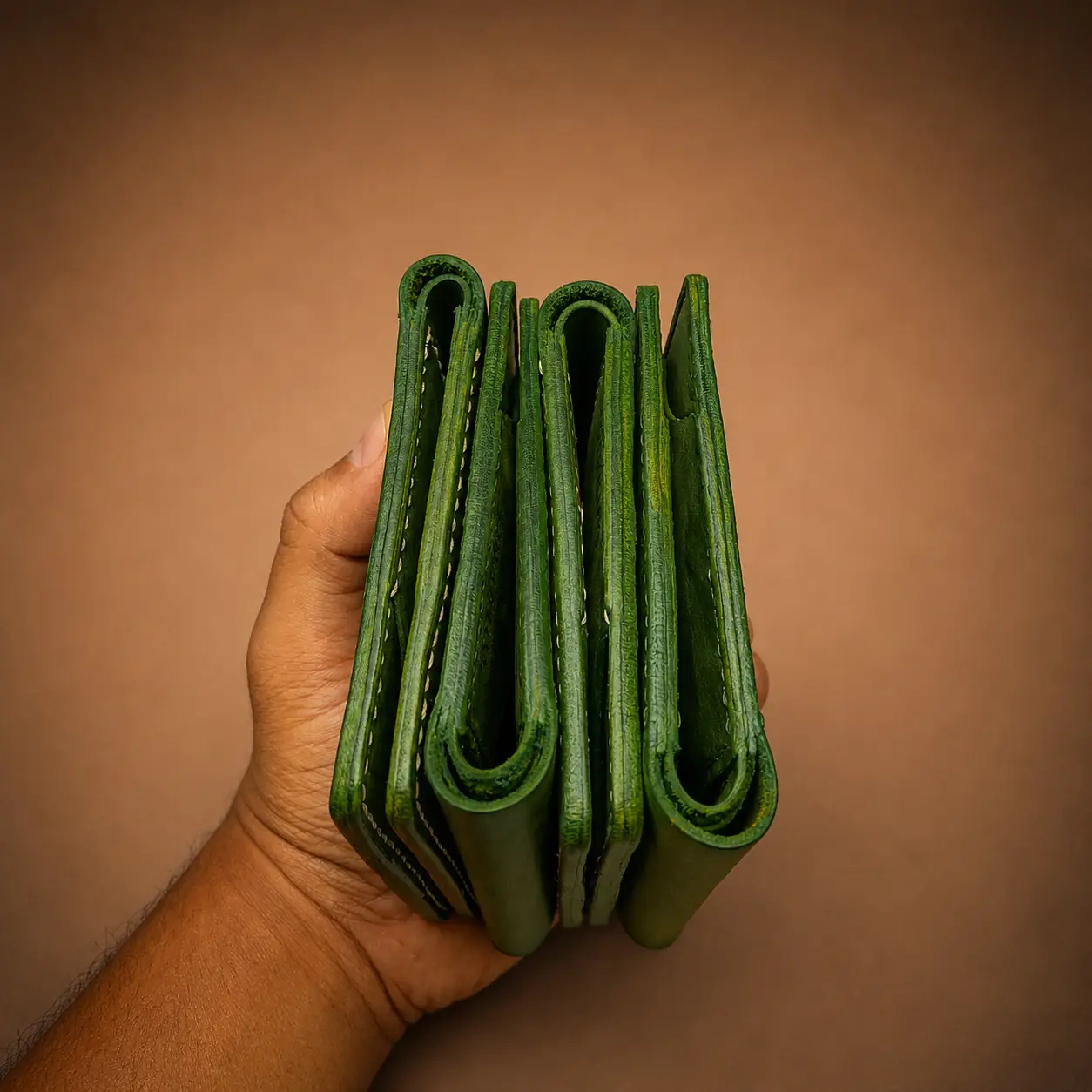 POKO olive green handmade full grain Crazy Horse leather wallet