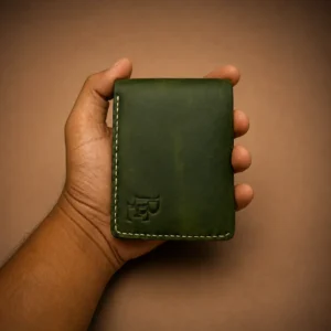 POKO olive green handmade full grain Crazy Horse leather wallet