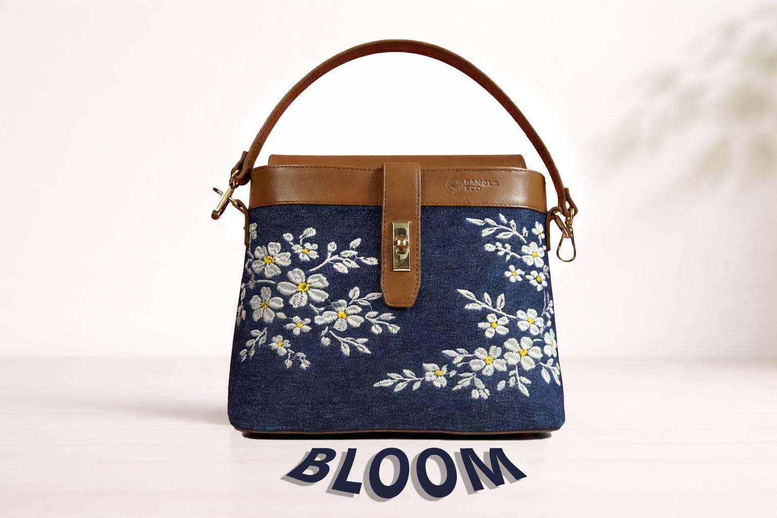 Bloom – Where Pure Brown Leather Meets Denim and Elegant Embroidery
